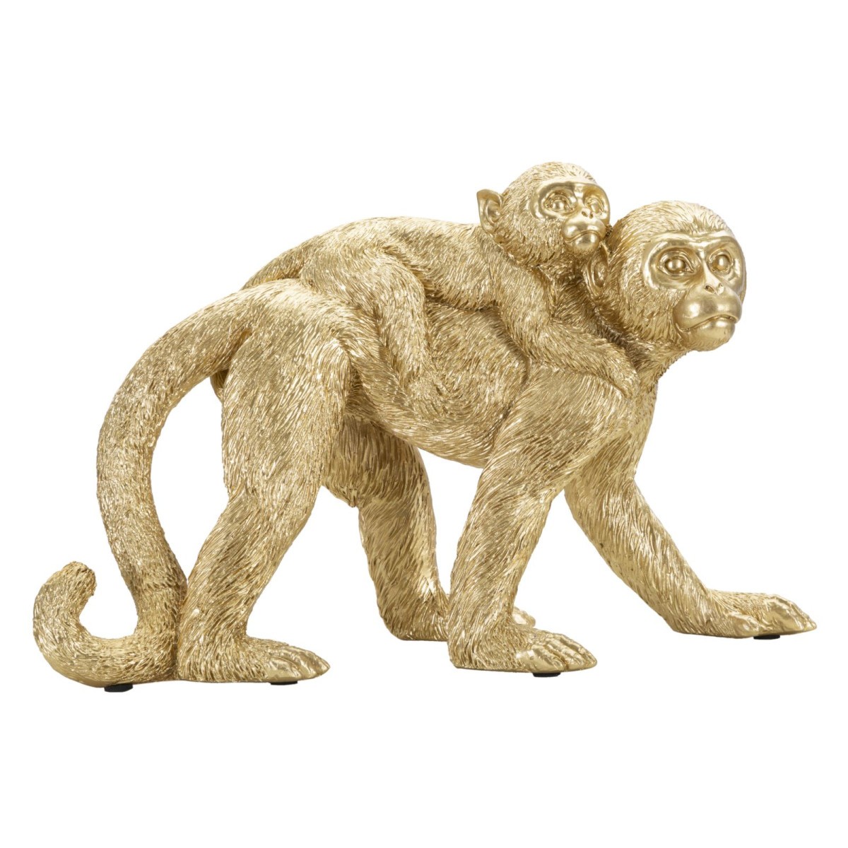 Statuette singe mère et enfant or 29cm en résine ciselée style design