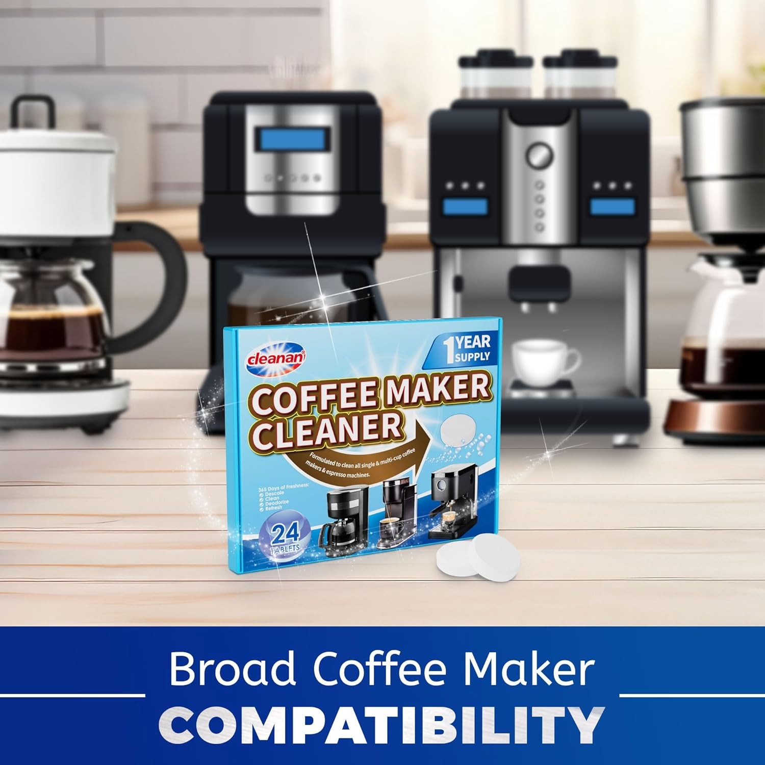 Coffee Maker Cleaner and Descaling Tablet - 24 Pack, Removes Limescale, Deep... 