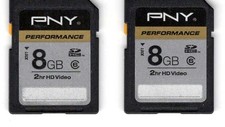 PNY Performance 8GB SDHC SD Memory Card lot of 2
