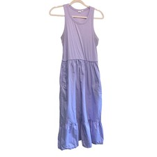 Gap Mixed Media Tiered Midi Dress Large Lavender Purple Racerback Sleeveless