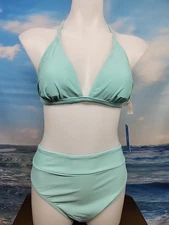 Nwt Cupshe Women's Triangle  High Waisted Turquoise Bikini Set Size Large. 