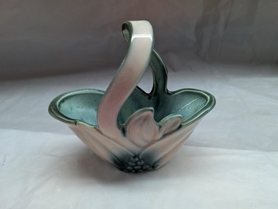 Vintage Hull Pottery Basket White & Teal w/ berries