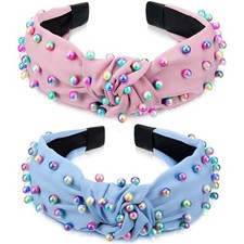 Headbands for Girls, Pearl Knotted Headbands for Women Girls, Pink Blue White