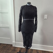 Pretty Little Things Black Lace Long Sleeve Dress Size 8 New With Tags Fitted