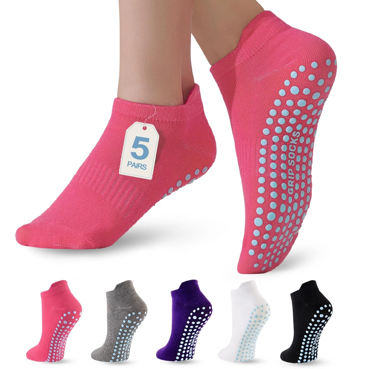 5 pares de calcetines antideslizantes con agarre de pilates para mujer, calcetines antideslizantes con agarre para barra...