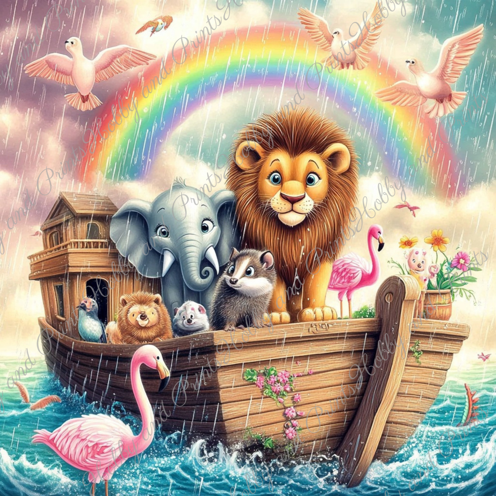 DIY Diamond Painting Vollbild Arche Noah Tiere Regenbogen Boot Schiff Löwe