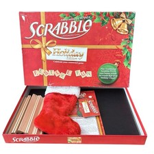 Scrabble Holiday Edition Board Game Red & Green Letter Tiles Complete Christmas