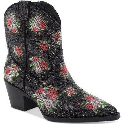 Wild Pair Women Lacey Western Cowgirl Booties Size US 7M Black Floral Bling