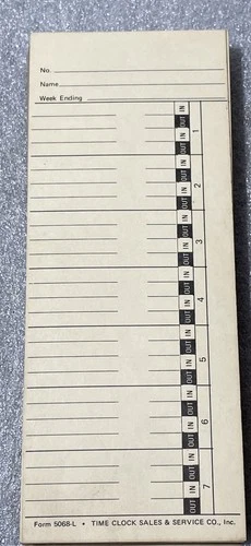 Lot 50 - Vintage Job Time Cards Time Clock Sales & Service Co. Form 5068-L