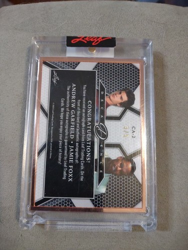 2023 LEAF Decadence CoStar ANDREW GARFIELD & JAMIE FOXX 3/5 DUAL AUTO MINT SP 📈 - Foto 7 di 10
