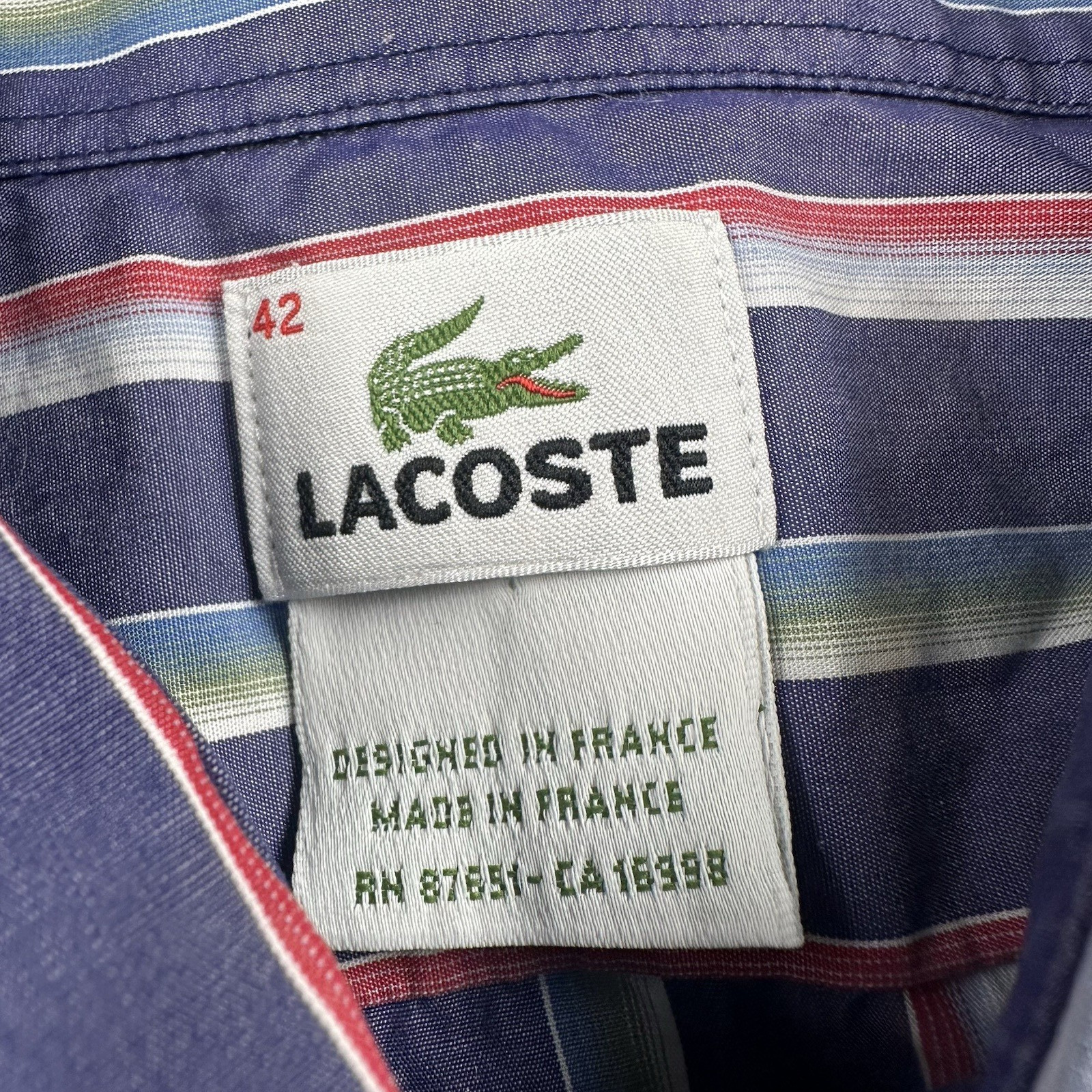 Lacoste Men's Dress Shirt Striped Collared Cotton Button Up Size 42 thumbnail 8