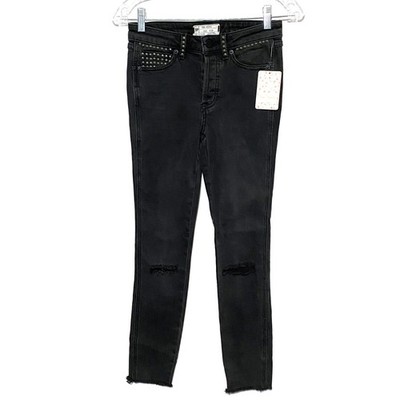Free People Payton Skinny Jeans 24 Studded Distressed Whimsigoth Goth Grunge NWT