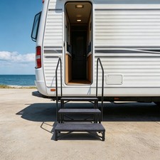 RV Steps with Dual Handrails, Heavy Duty Home Steps with Slip-preventive Mats