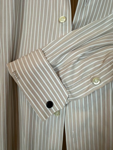 Astor & Black Light Brown Stripes Custom Tailored Button Down Shirt w/ Initials - Picture 5 of 9