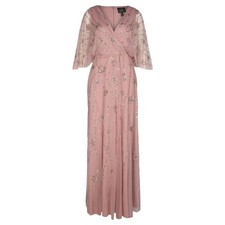 Adrianna Papell Size 0 NWT Blush Floral Beaded Gown V-Neck Flutter Short Sleeve