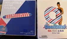 Pool Candy Red, White And Blue Pool Tube* Float 36” New & Drink Holder!!!