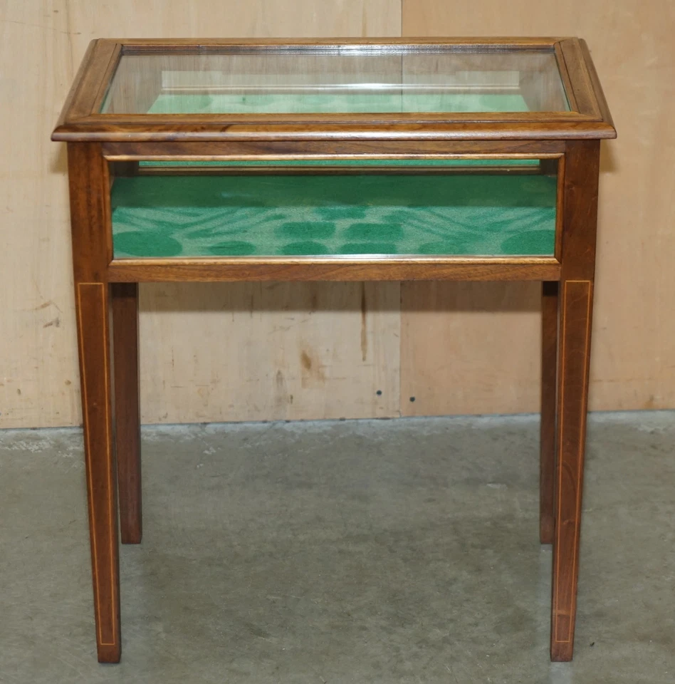 ANTIGUA VITRINA DE VIDRIO DE CAOBA EDUARDIANA MESA AUXILIAR PARA BARATIJAS ETC Foto 3 de 4