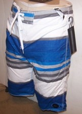 O'NEILL blue gray white stripe board shorts swim 30 Full Length Santa Cruz