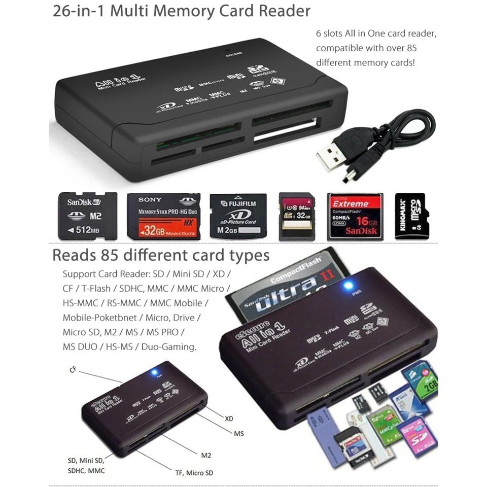 Kartenleser USB Kartenlesegerät Speicherkarten CF /SD/ SDHC/ MicroSD/ M2 /MS /XD - Bild 2 von 4