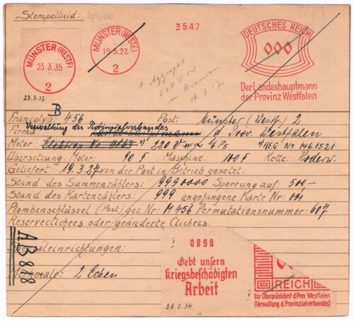 Gebt unseren Kriegsbeschädigten Arbeit Münster 1927 Oberpräsident Archivkarte - Bild 1 von 2