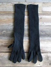 Vintage Women's Long Knit Gloves Size 6-6.5 Black Winter Driving Evening Acrylic