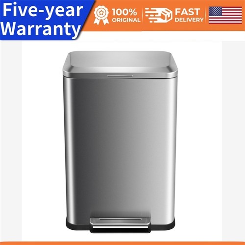 Steel 50 Liter / 13 Gallon Trash Can Pedal Recycle Bin with Lid Inner ...