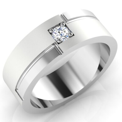 Men's 14K Solid Gold Diamond Wedding Ring - Natural White Diamond (I-J Color, I2-I3 Clarity, 0.16 Cttw) - View #12