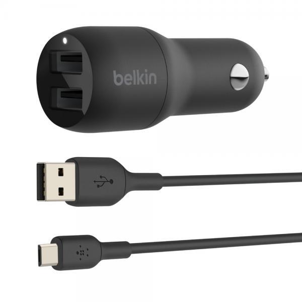 3733984 Belkin CARICABATTERIE AUTO DUE PORTE USB-A + CAVO USB-A A MICRO USB 1M -