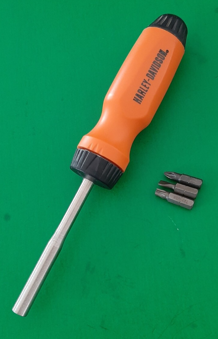 Mint! H-D Harley Davidson USA Orange Handle Ratcheting Screwdriver