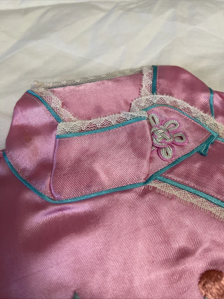 Винтажный японский тонкий вышитый азиатский розовый шелковый детский набор кимоно 1940-х годов размер S - Изображение 3 из 4