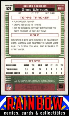 2006 Topps Total #524 Gabe Watson Arizona Cardinals | eBay