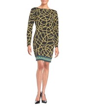 NWT $99.50 Michael Kors Keegan Chain-Link Long Sleeve Border Shift Dress S M