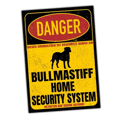 Bullmastiff Mastiff Dog Schild Danger Security System Türschild Hundeschild Warn