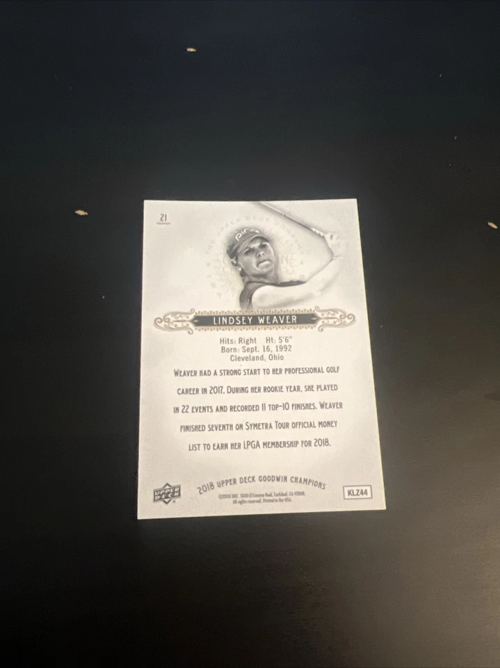 2018 Upper Deck Goodwin Signed LINDSEY WEAVER #21 Base Golf LPGA PGA Autograph - Image 3 of 3