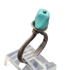 ISRAEL 925 Silver Vintage Modernist Turquoise Rope Knot Ring Sz 5.5 RG27332