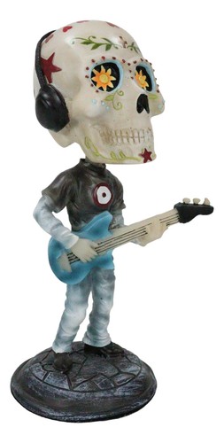 Figurina Bassista Elettrico Ebros 7"H Day of The Dead Bobblehead da Collezione - Foto 4 di 7