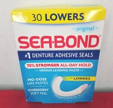 Sea Bond Secure Denture Adhesive Seals, Original 30 Lowers Free All Day Wear New