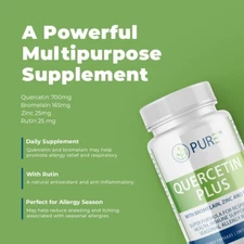 PURE Quercetin Plus, Bromelain, Zinc, Immune, Allergy Relief, 30 Caps, USA!