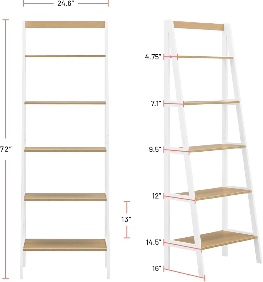 EC8998BL Five Tier Free Standing Ladder Shelfbookcase. Home, Bedroom and Office - Image 3 of 4