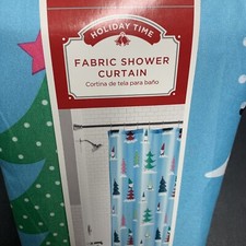 Blue Gnomes Tree Holiday Time Fabric Shower Curtain Christmas 72 x 72 New