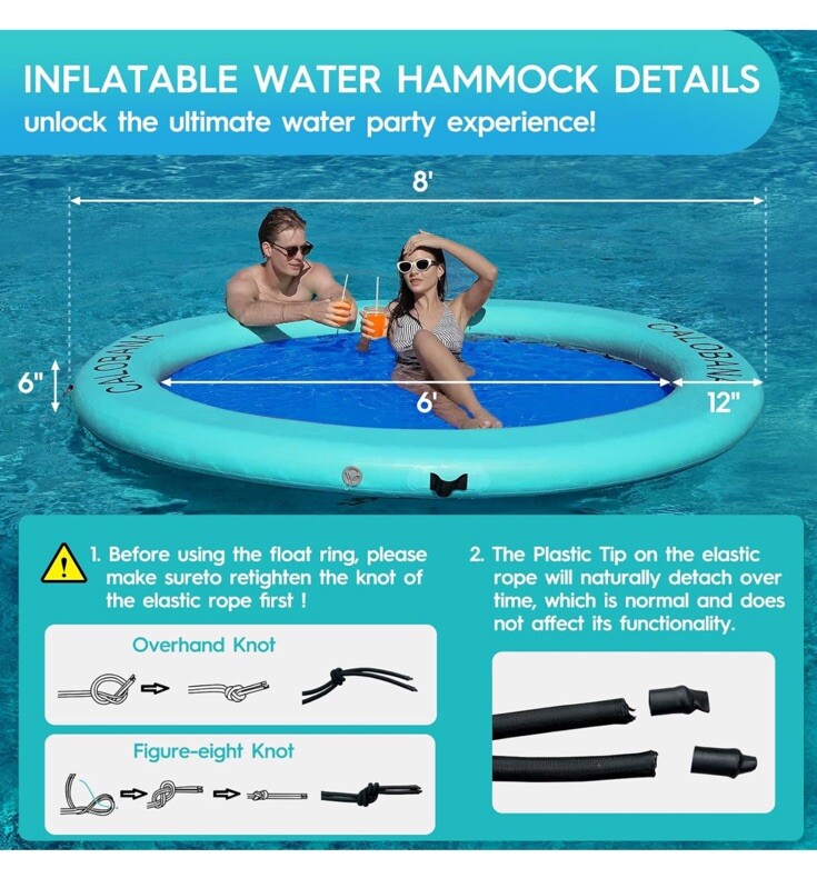 Round Floating Ring Inflatable Water Hammock Heavy Duty River Floats ...