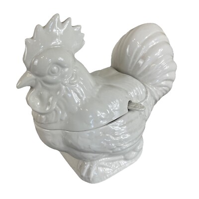 Rare Vintage Italian Chicken Gravy Sauce Servierer White Ceramic With Spoon