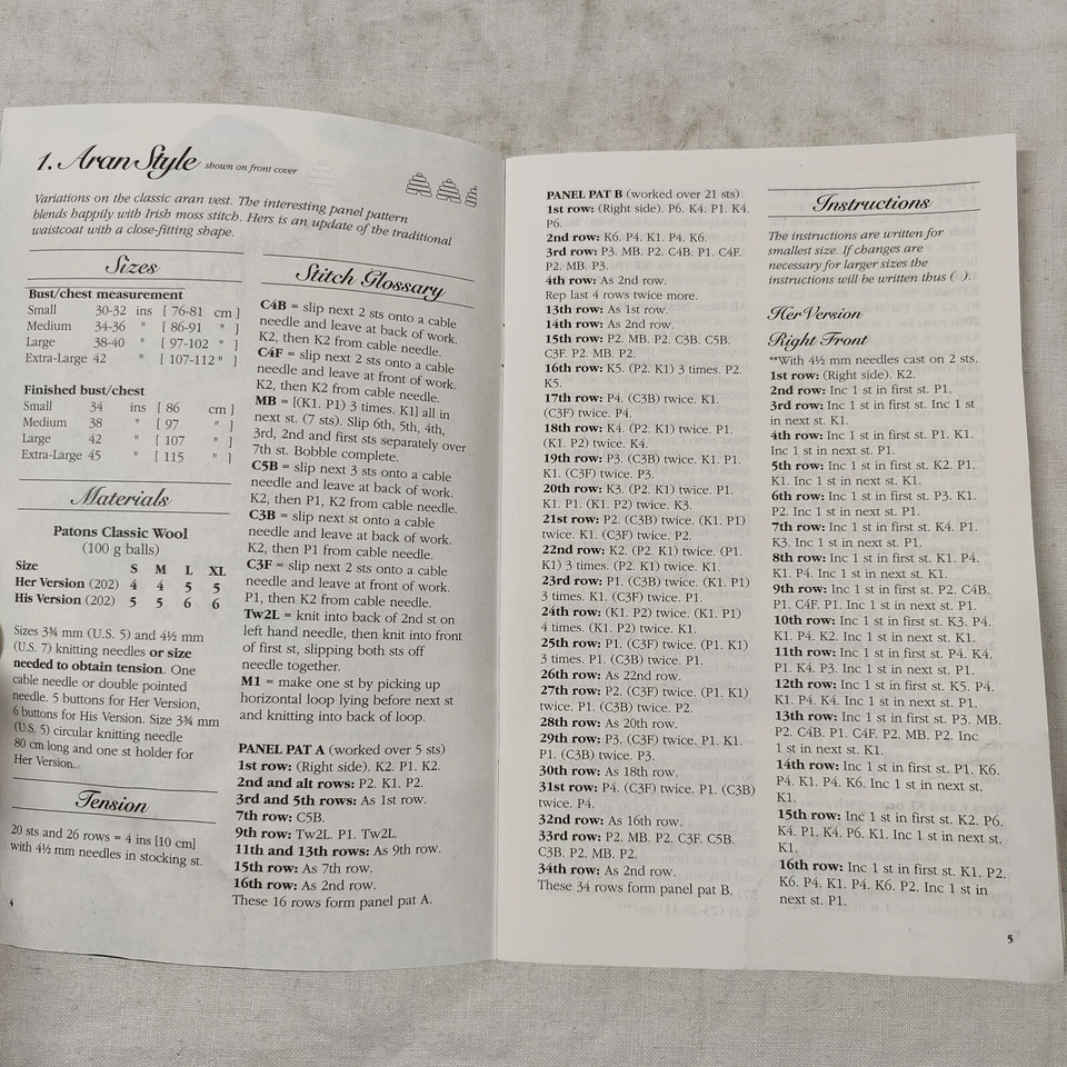 Patons Vintage 2000 Classic Wool Fashion Vests Yarn Knitting Pattern Book - Image 4 of 4