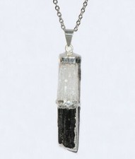 Black Tourmaline and Selenite Stacked Pendant Necklace Sterling Silver Chain Hea