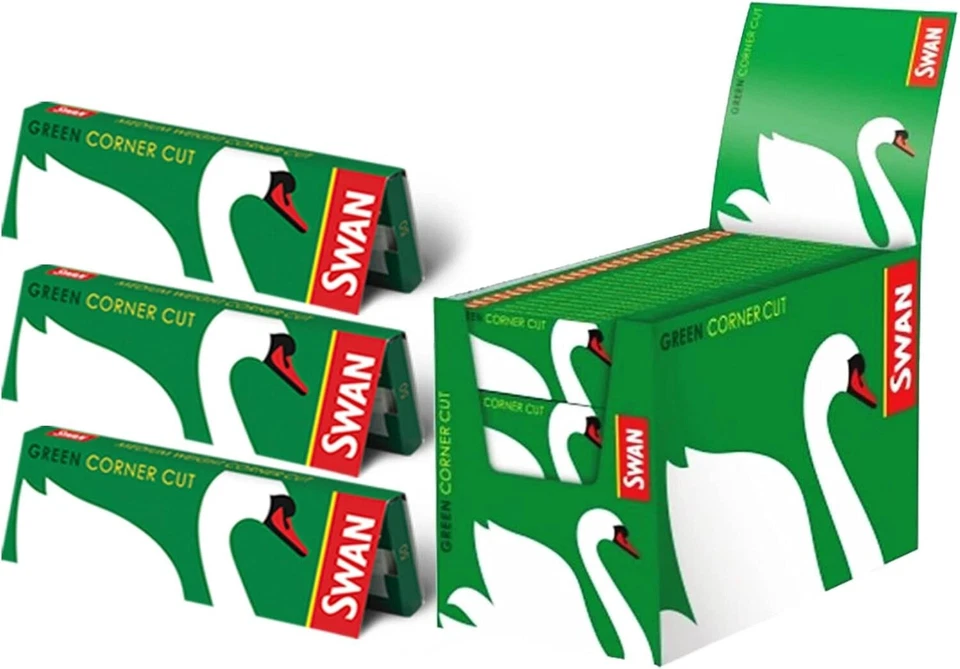 RIZLA 2500 Swan Standard Size Green Corner Cut Cigarette Rolling Papers - 50 Booklets