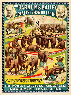 1930s Barnum & Bailey Circus Elephant Poster - 24x32