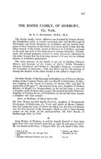 The Rodes Family of Horbury, Yorkshire  By R S Boumphrey