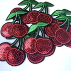 10Pcs Cherry Sequin Patch Beaded Applique Embroidered Iron On Clothing Patches