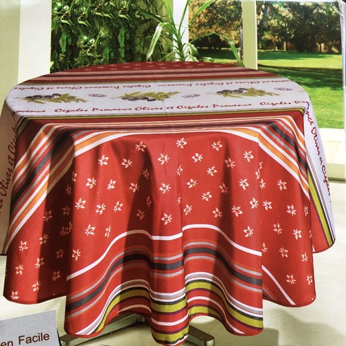 NWT TEXSTYLES DECO NAPPE TABLECLOTH (70” Round) Stain Resistant Red/Multicolor - Picture 2 of 6