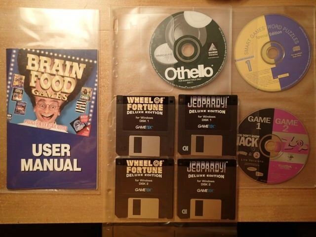 6 Vintage PC Games-BRAIN FOOD GAMES-Encore Software 1995-COMPLETE & ORIGINAL-Ex